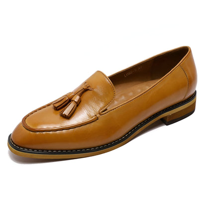 Luxe Mocassins Cuir Brillant Femme Glands Confortables