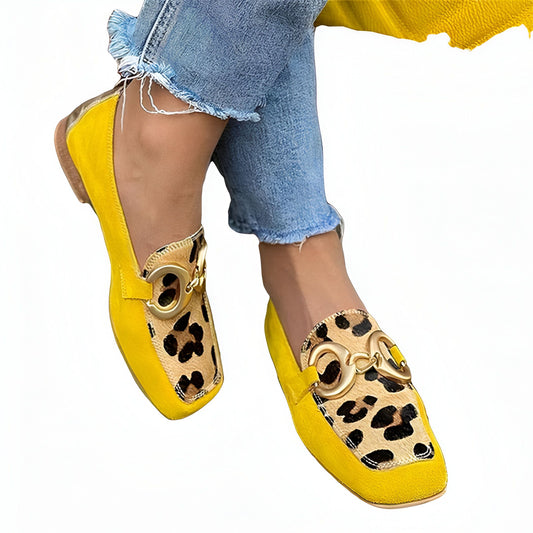 Lux Mocassins Jaunes Imprimé Léopard Boucle Dorée Femme