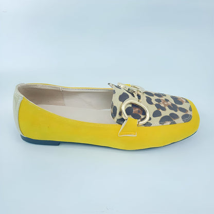 Lux Mocassins Jaunes Imprimé Léopard Boucle Dorée Femme