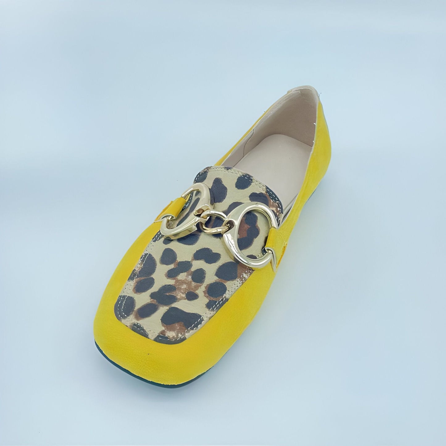 Lux Mocassins Jaunes Imprimé Léopard Boucle Dorée Femme