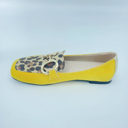 Lux Mocassins Jaunes Imprimé Léopard Boucle Dorée Femme