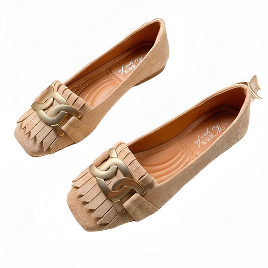 Mocassins Femme Rétro Franges Dorées — Confort Végan
