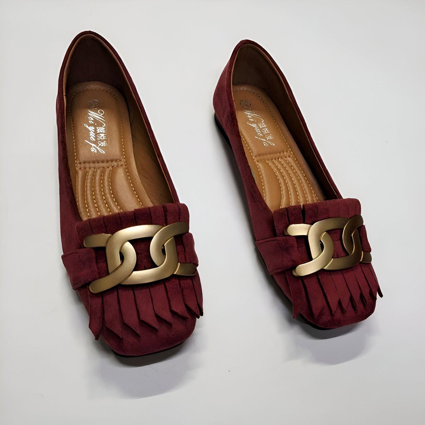 Mocassins Femme Rétro Franges Dorées — Confort Végan