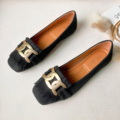 Mocassins Femme Rétro Franges Dorées — Confort Végan