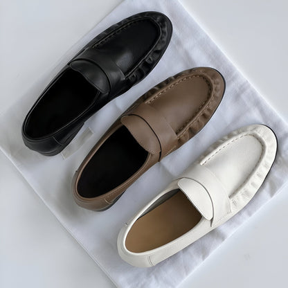 LuxeBrand Mocassins Rétro Cuir Souple Talon Carré