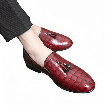 Signature Mocassins Cuir Vernis Rouge Grain Crocodile