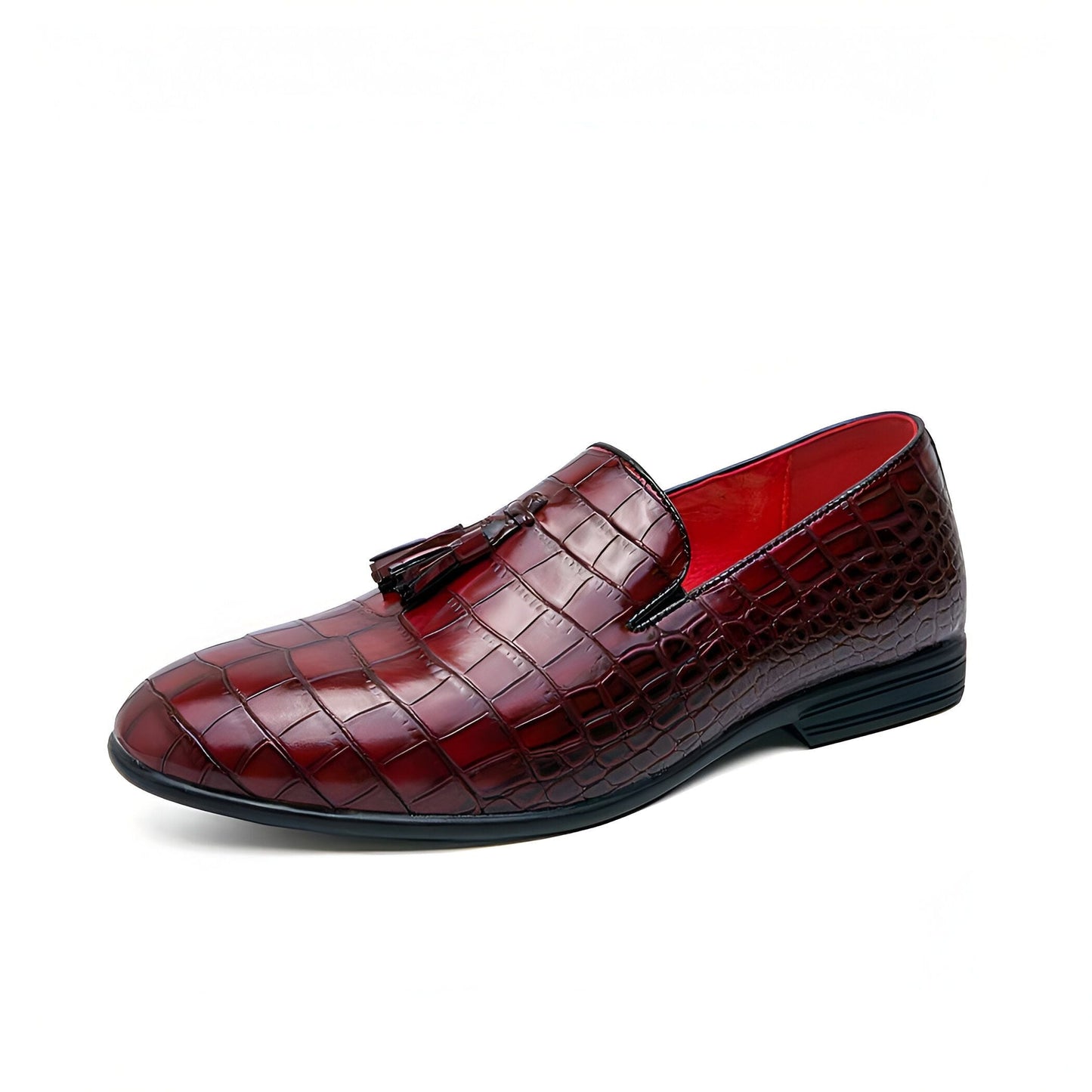 Signature Mocassins Cuir Vernis Rouge Grain Crocodile