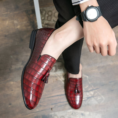 Signature Mocassins Cuir Vernis Rouge Grain Crocodile
