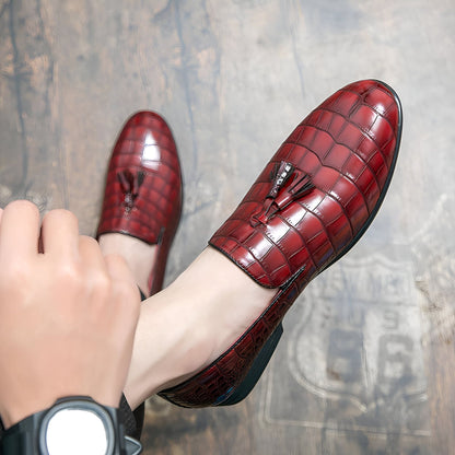 Signature Mocassins Cuir Vernis Rouge Grain Crocodile