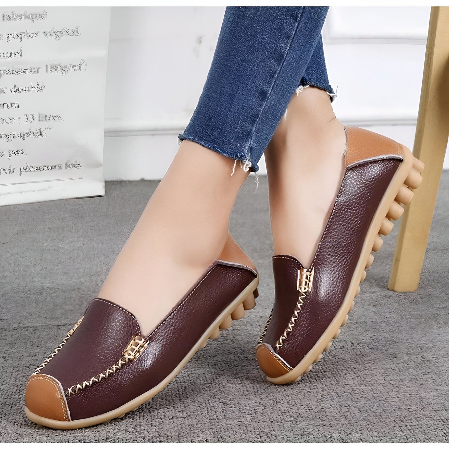 Mocassins Femme Cuir Végan Bicolores Confortables Luxe