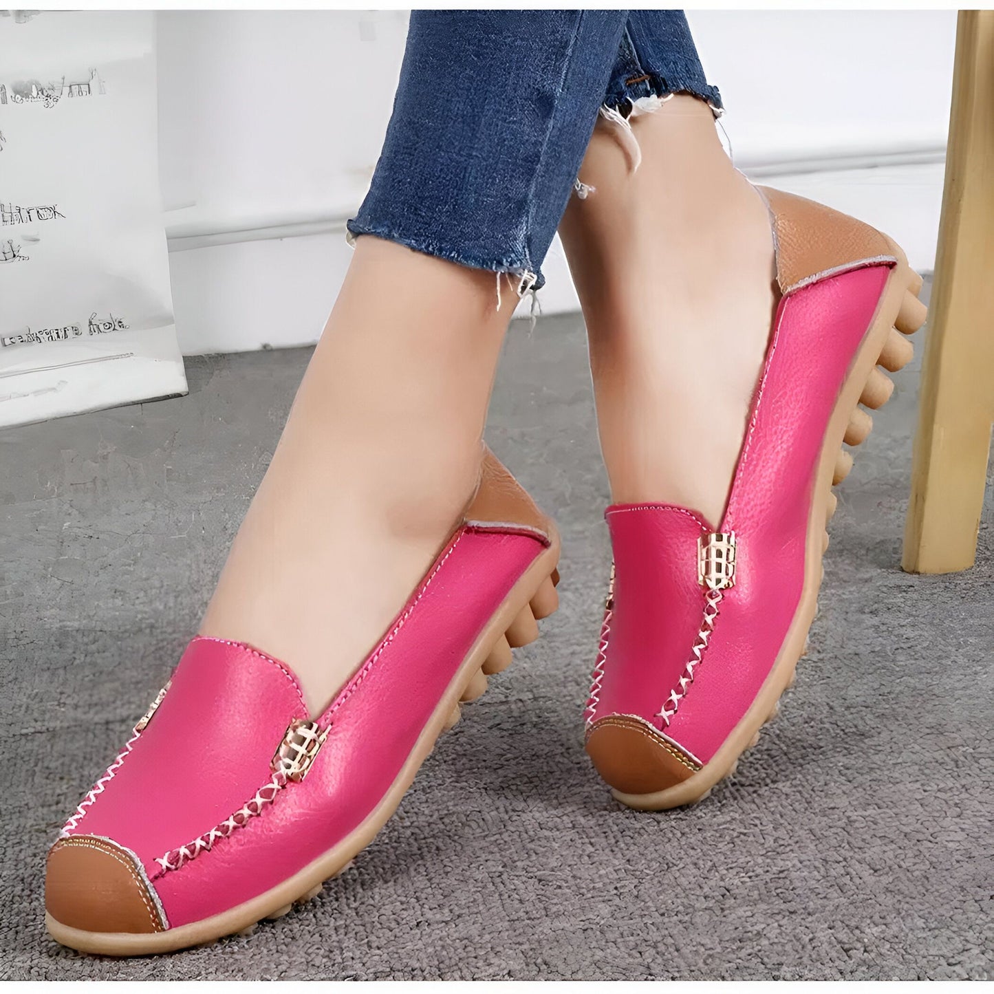 Mocassins Femme Cuir Végan Bicolores Confortables Luxe
