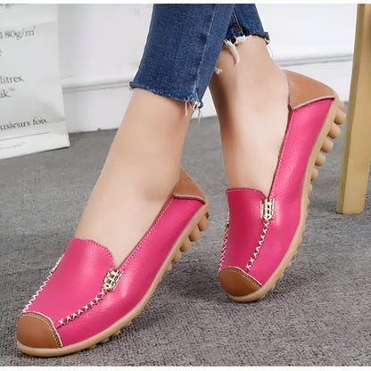 Mocassins Femme Cuir Végan Bicolores Confortables Luxe