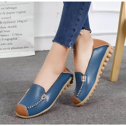 Mocassins Femme Cuir Végan Bicolores Confortables Luxe