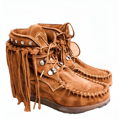 Nova Mocassins Bohèmes Franges Lacets Cuir Végan