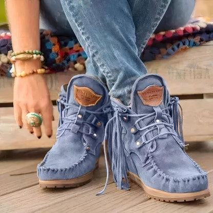 Nova Mocassins Bohèmes Franges Lacets Cuir Végan
