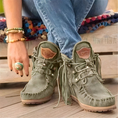 Nova Mocassins Bohèmes Franges Lacets Cuir Végan