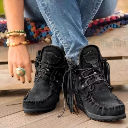 Nova Mocassins Bohèmes Franges Lacets Cuir Végan