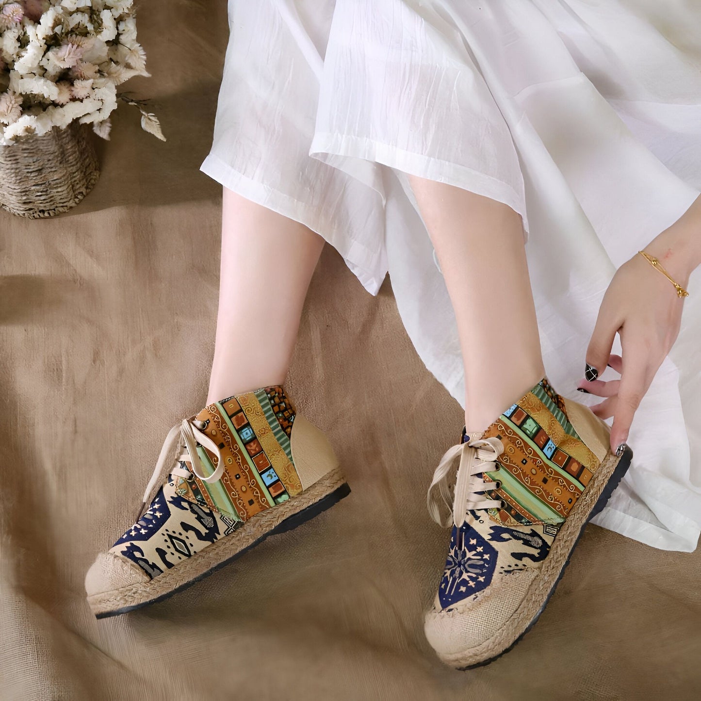 ÉlanBoho Mocassins Toile Coton Style Indien Bohème