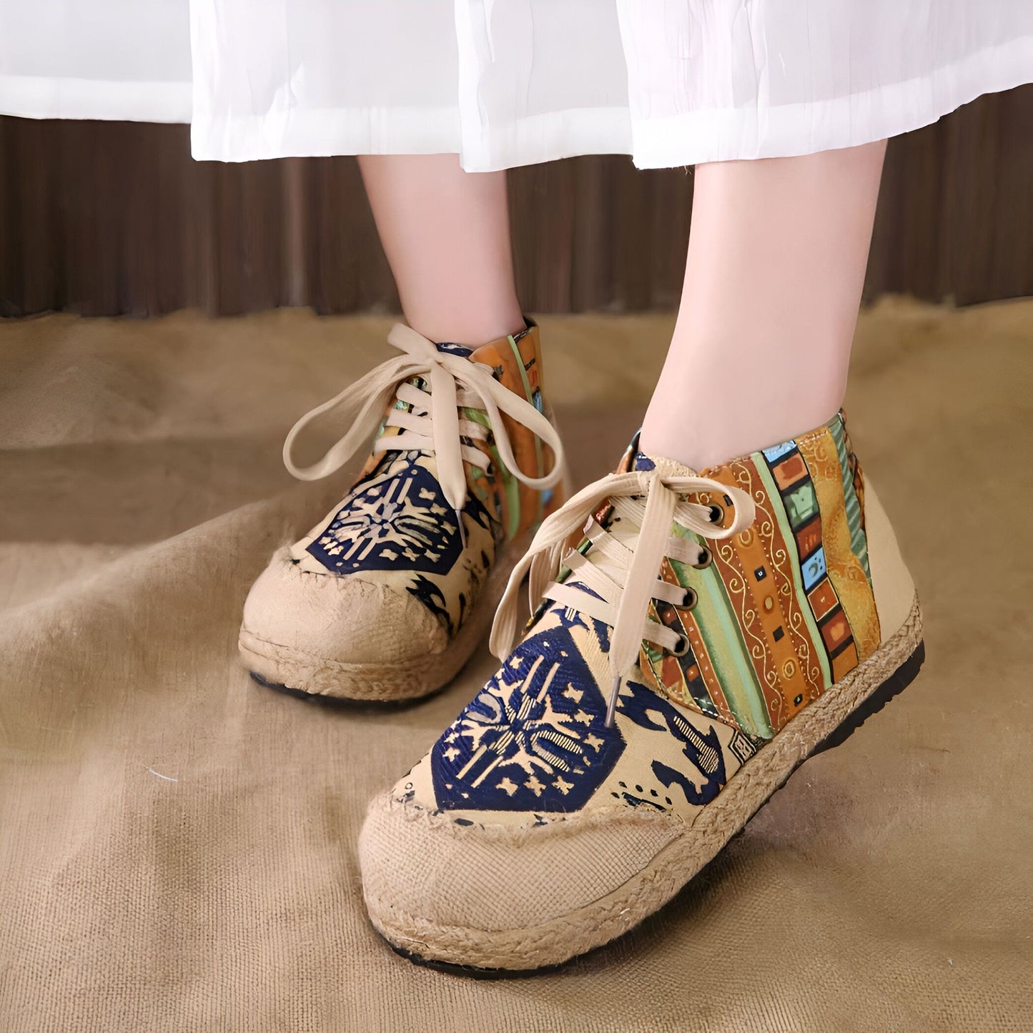 ÉlanBoho Mocassins Toile Coton Style Indien Bohème