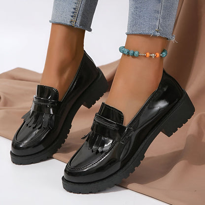 NovaWalk Mocassins vernis femme à franges noir