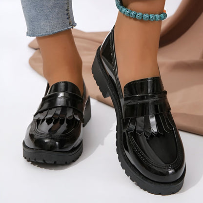 NovaWalk Mocassins vernis femme à franges noir