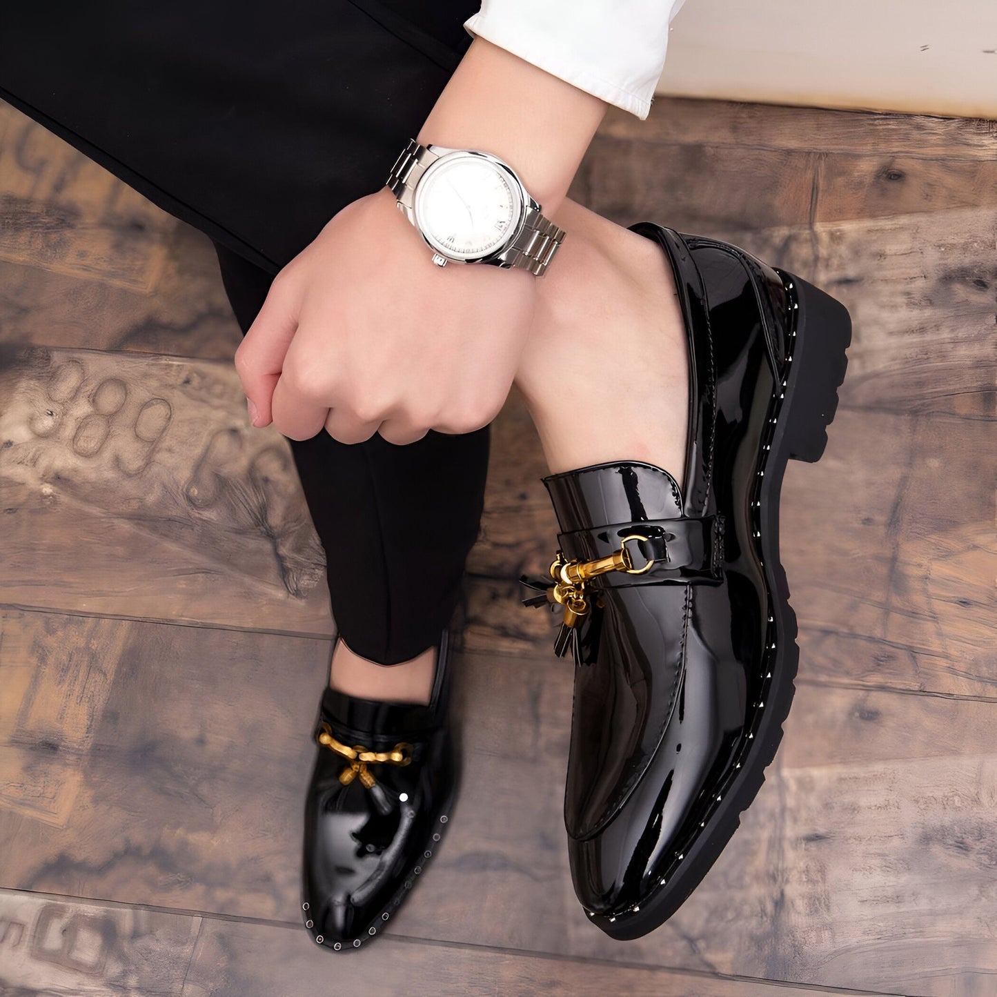 LX Mocassins Vernis à Glands et Boucle Dorée pour Homme