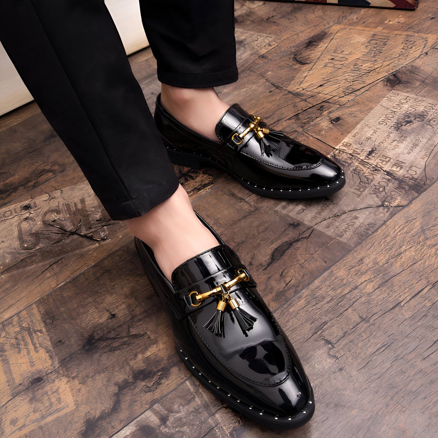 LX Mocassins Vernis à Glands et Boucle Dorée pour Homme