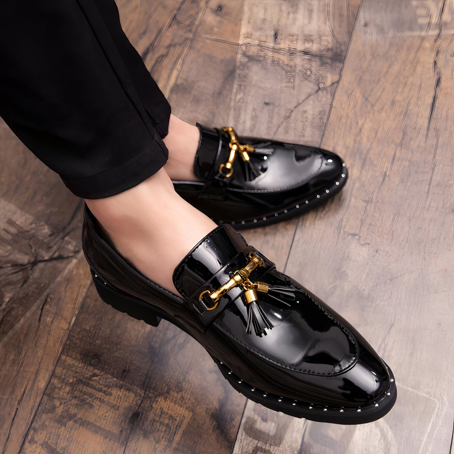 LX Mocassins Vernis à Glands et Boucle Dorée pour Homme