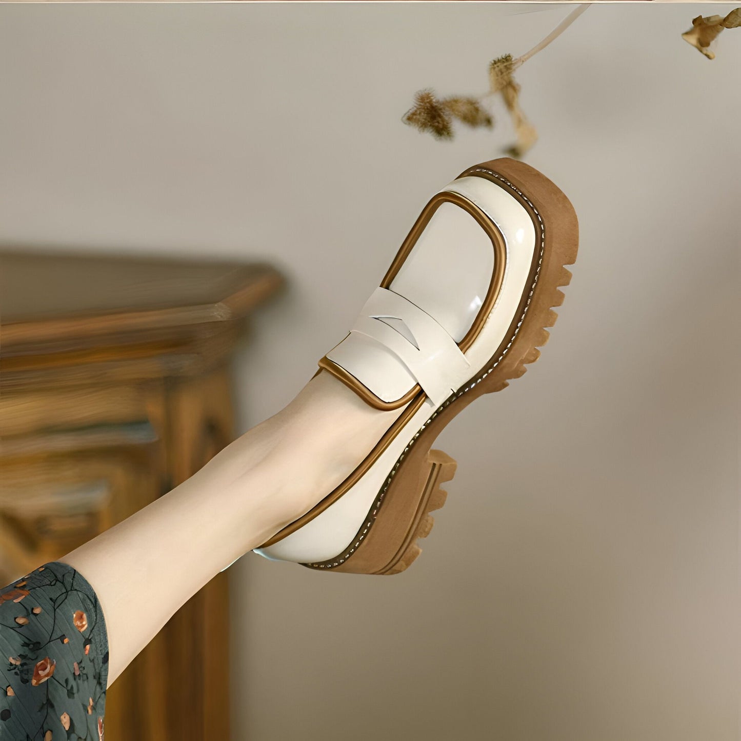 Mocassins Femme Végan Vernis, Plateforme Bicolore Luxe