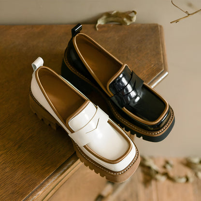 Mocassins Femme Végan Vernis, Plateforme Bicolore Luxe