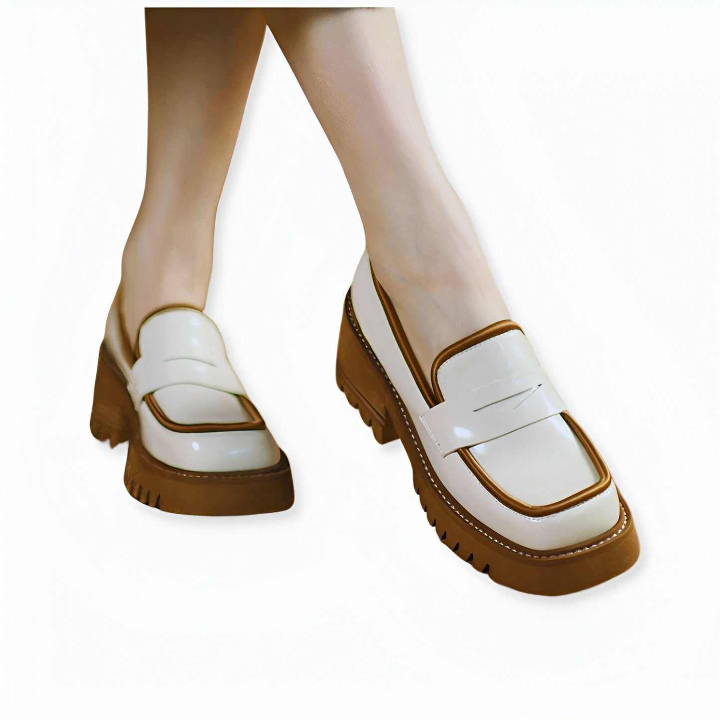 Mocassins Femme Végan Vernis, Plateforme Bicolore Luxe