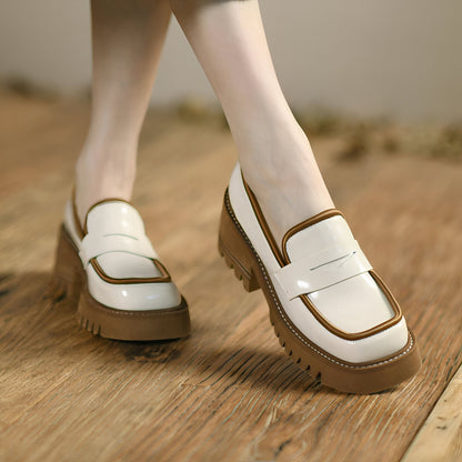 Mocassins Femme Végan Vernis, Plateforme Bicolore Luxe