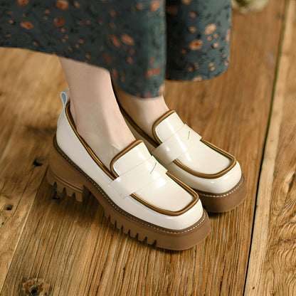 Mocassins Femme Végan Vernis, Plateforme Bicolore Luxe