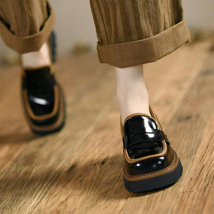 Mocassins Femme Végan Vernis, Plateforme Bicolore Luxe