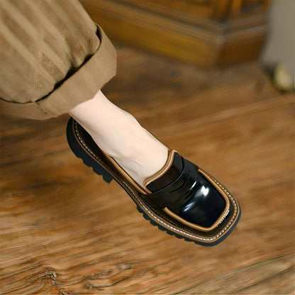 Mocassins Femme Végan Vernis, Plateforme Bicolore Luxe
