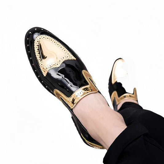 Mocassins Homme Vernis Noir Doré Élégant — Signature