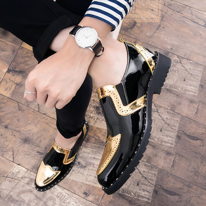 Mocassins Homme Vernis Noir Doré Élégant — Signature