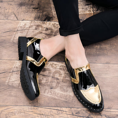 Mocassins Homme Vernis Noir Doré Élégant — Signature