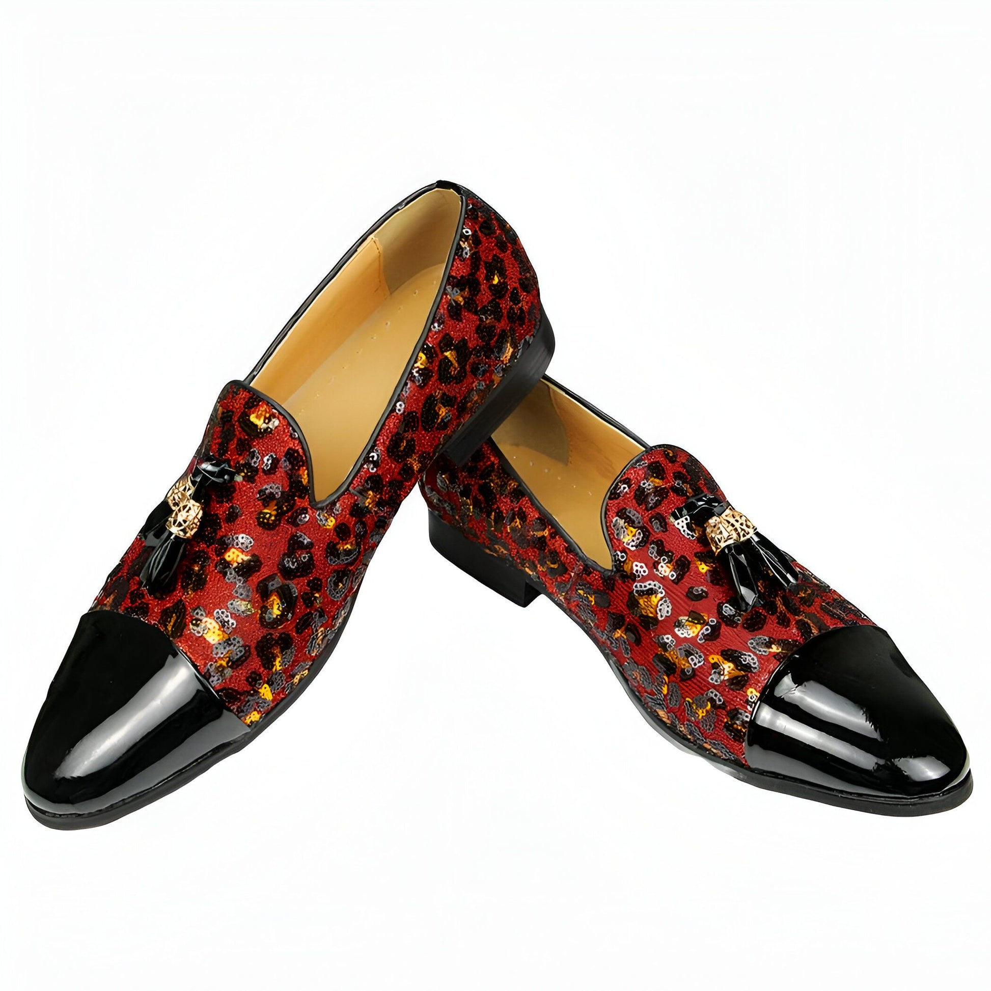 Mocassins Vernis Noirs – Simili Cuir, Sequins et Glands