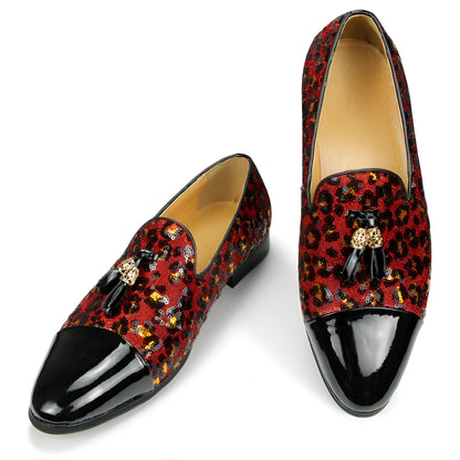 Mocassins Vernis Noirs – Simili Cuir, Sequins et Glands