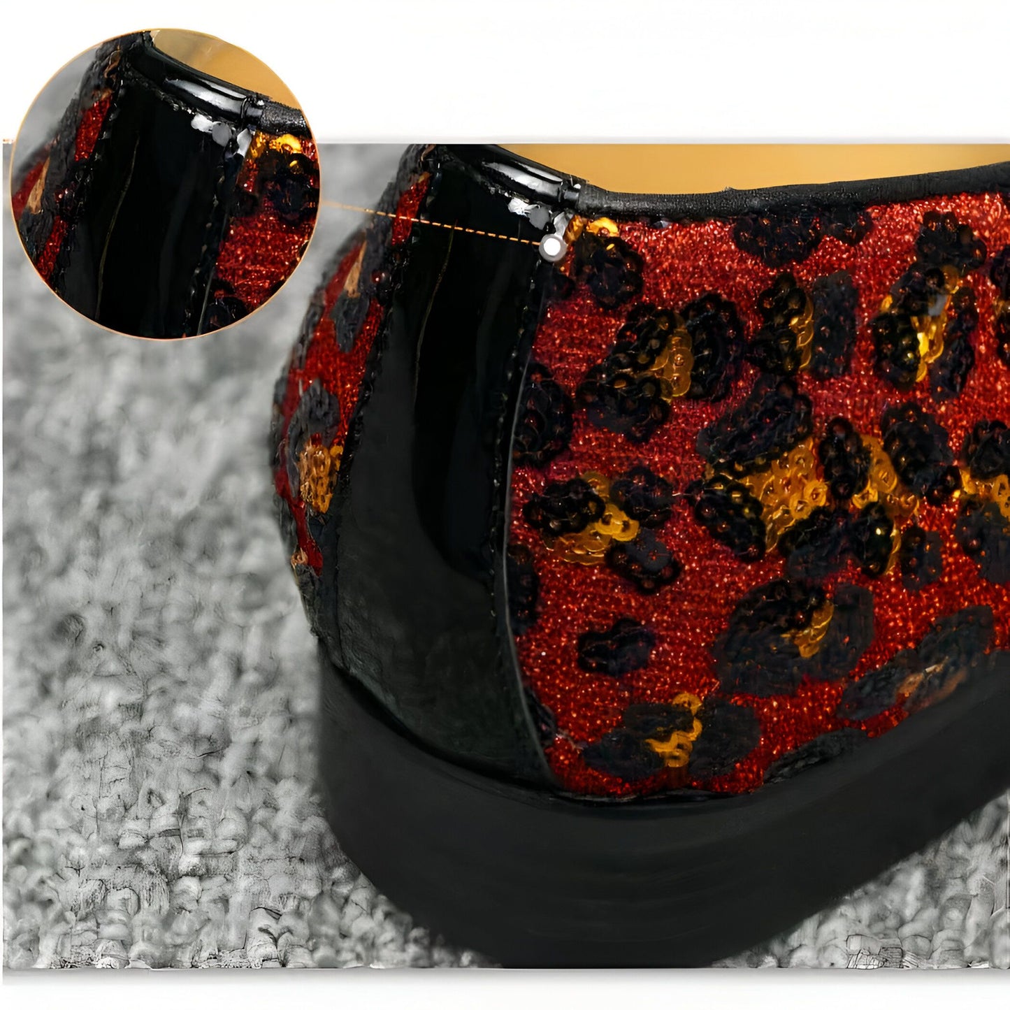 Mocassins Vernis Noirs – Simili Cuir, Sequins et Glands