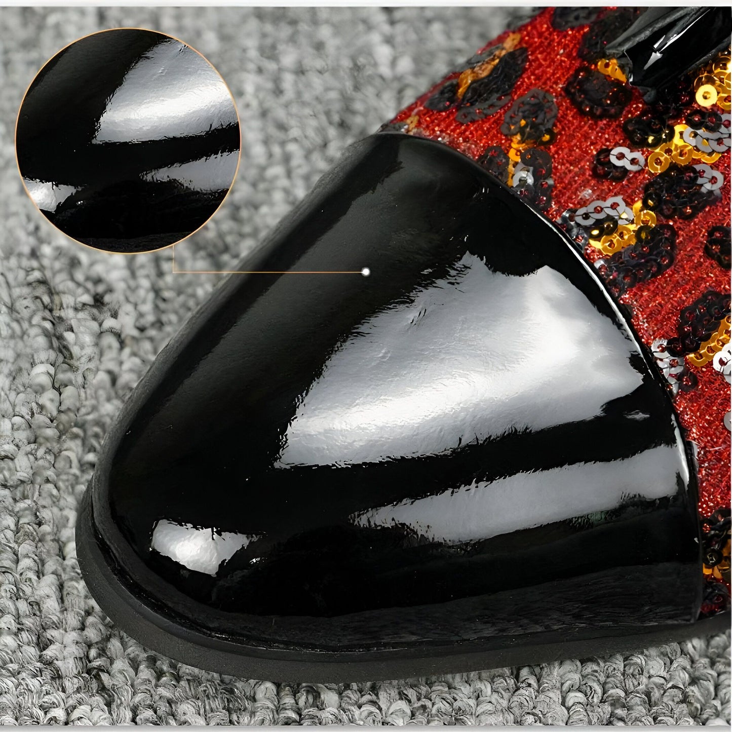 Mocassins Vernis Noirs – Simili Cuir, Sequins et Glands