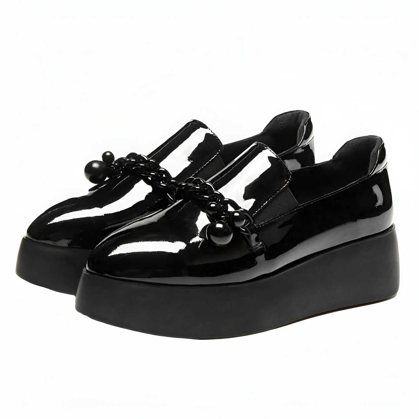 Luxe Mocassins vernis plateforme avec chaîne
