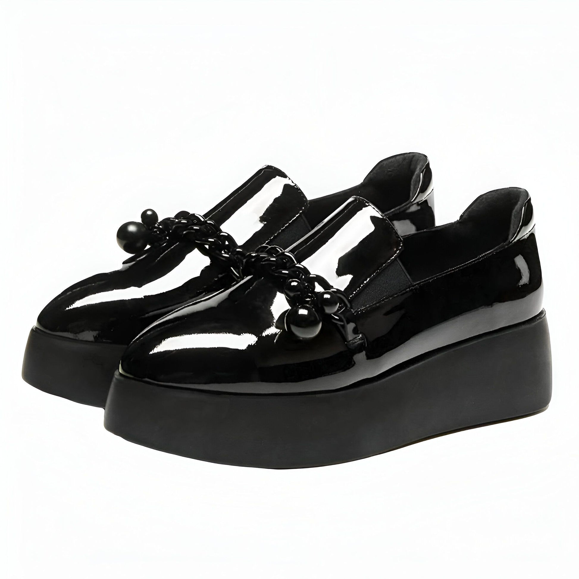 Luxe Mocassins vernis plateforme avec chaîne