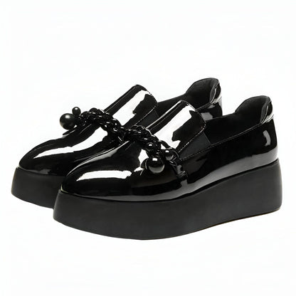 Luxe Mocassins vernis plateforme avec chaîne