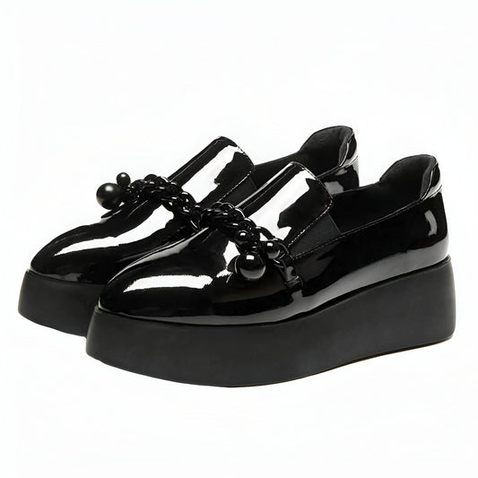 Luxe Mocassins vernis plateforme avec chaîne