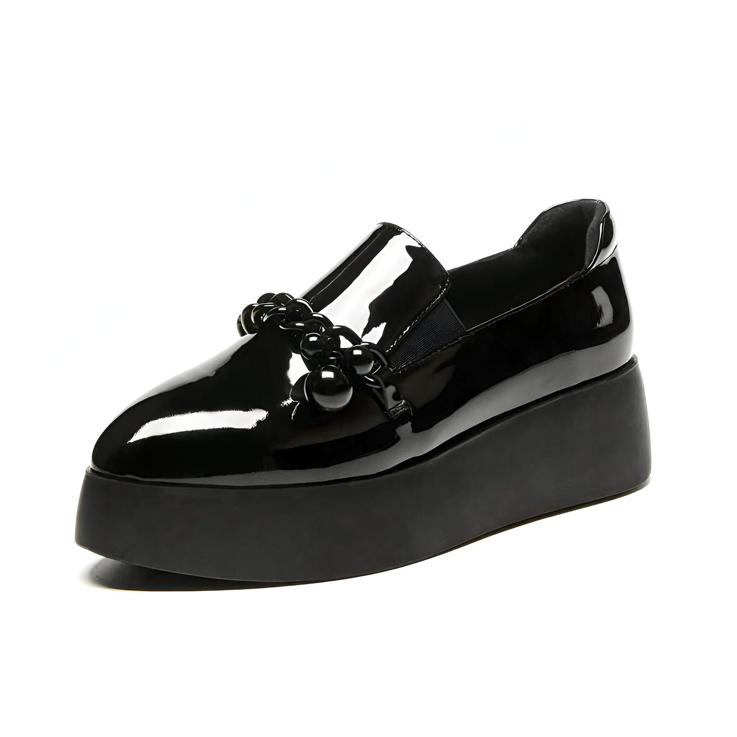 Luxe Mocassins vernis plateforme avec chaîne