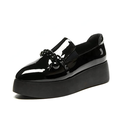 Luxe Mocassins vernis plateforme avec chaîne