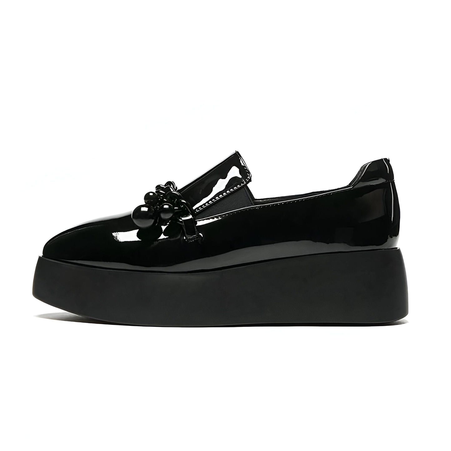 Luxe Mocassins vernis plateforme avec chaîne