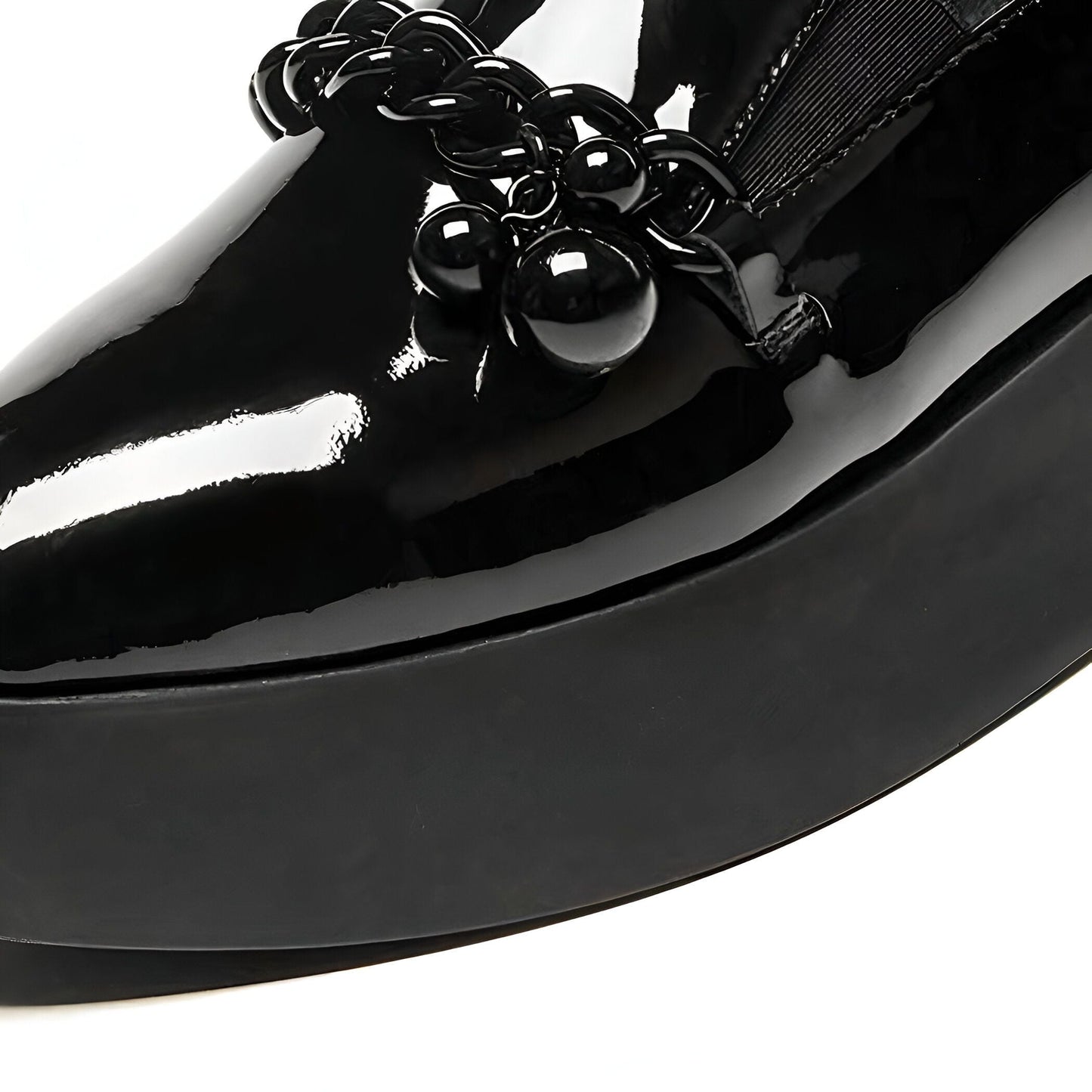 Luxe Mocassins vernis plateforme avec chaîne